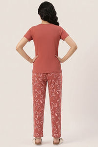 Zivame Knit Cotton Pyjama Set - Burnt Brick — thumbnail 4